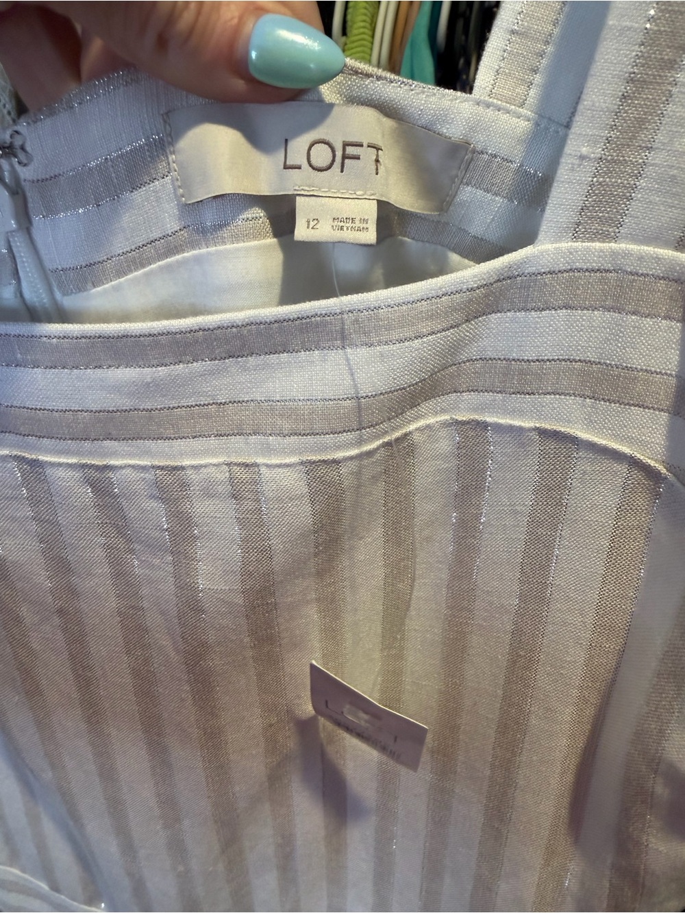 NWT LOFT Shimmer Striped White and Light Gray Maxi Linen Blend Dress - Picture 8 of 8